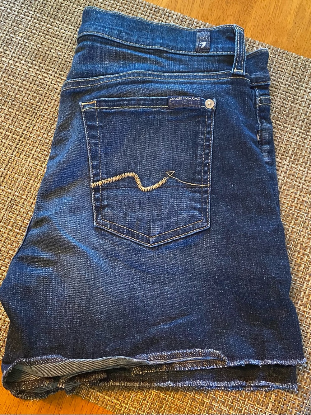 7 For All Mankind Two-Tone Blue Denim Waistband Detail